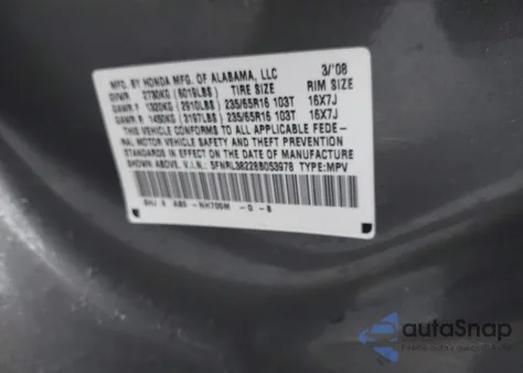 2008 Honda Odyssey Lx из США, поврежденный, VIN 5FNRL38228B053978